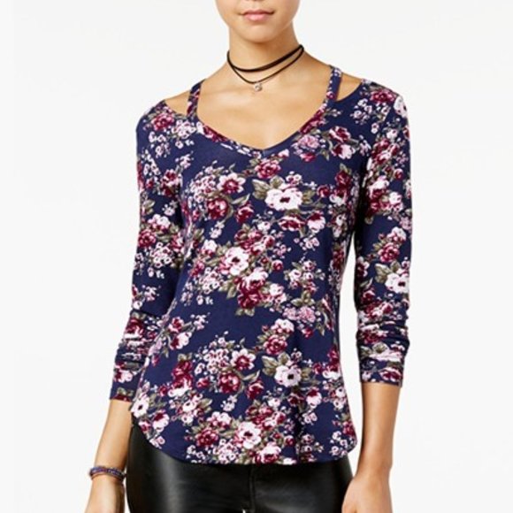 Tops - Cold Shoulder Blue Floral Top